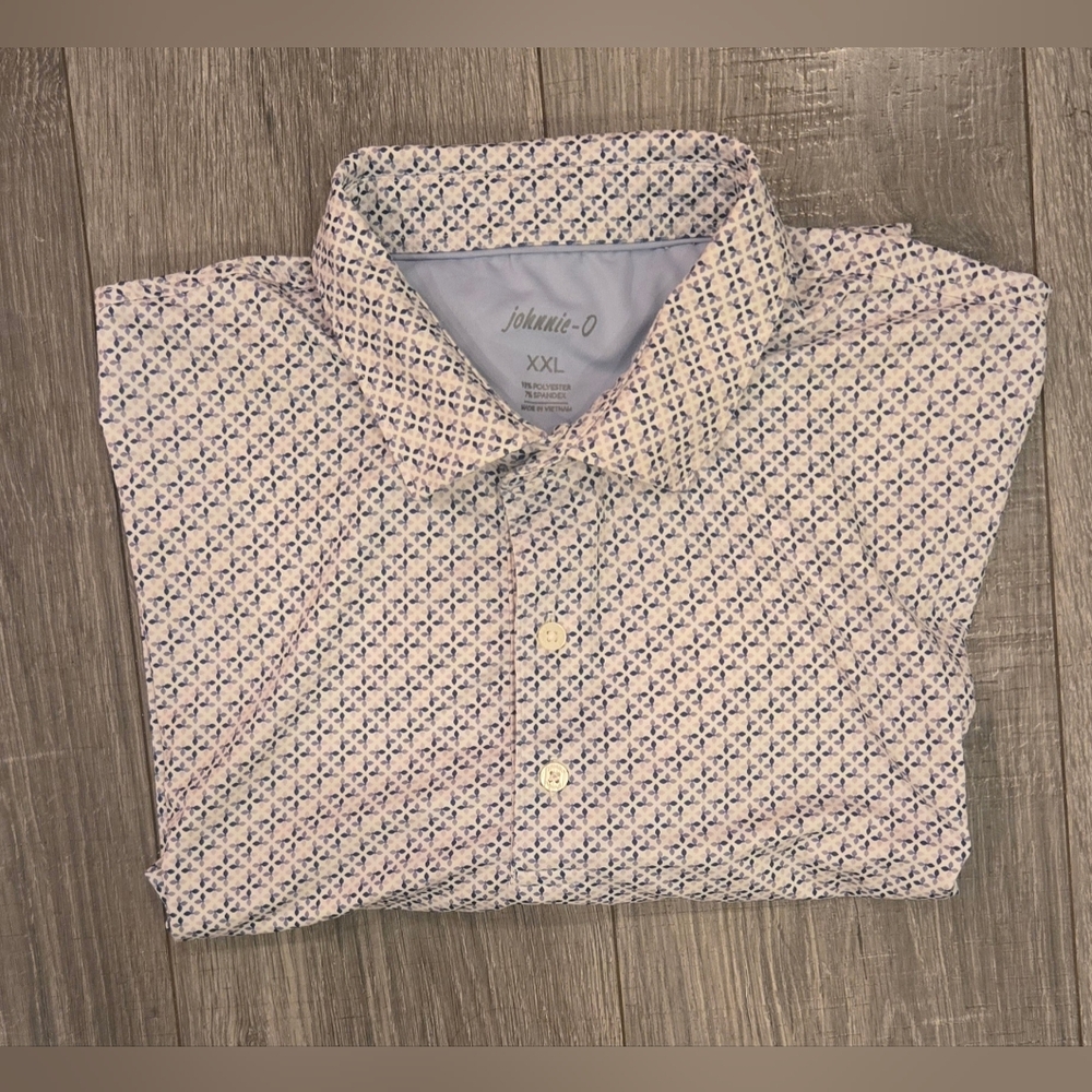 johnnie-O Men's Polo Shirt - White and Blue Pattern - Picture 2 of 6